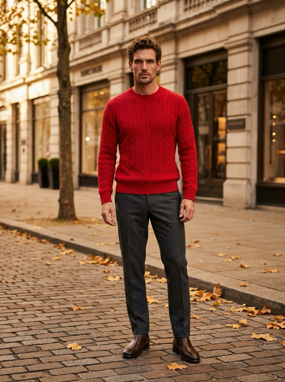 Brooks Brothers Cable Knit Crewneck Sweater Size L Red Lambswool Cashmere